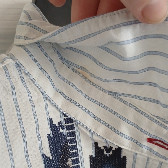 Chaps Blue and White Striped Button Down Shirt - Picture 6 of 7